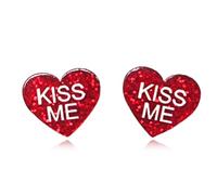 Unique Acrylic Red Pink Love Heart Stud Earrings for Women Wife Lover Statement Resin Jewelry Valentines Mothers Day Gifts, 0, Metal, No Gemstone