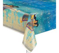 Unique Aladdin Plastic Table Cover - 54" x 84" Rectangular, Multicoloured, Cartoon Pattern, Vibrant, Playful, Pleated Corners, Disney Licensed Design, Perfect for Aladdin Themed Birthday Parties