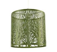 Unique and Beautiful Olive Green Metal Forest Design Ceiling Pendant Shade | Light Escapes Through The Gaps and Casts The Forest Against The Walls and Ceiling by Happy Homewares
