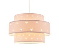 Unique and Modern Triple Tier Soft Pink Cotton Fabric Childrens Pendant Shade with Stars Decoration | 30cm Diameter | 11w Maximum by Happy Homewares