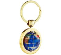 Unique Art 1-Inch Diameter Bahama Blue Pearl Swirl Ocean Gemstone World Globe Keychain with Gold Keyring