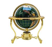 Unique Art 10-Inch by 6-Inch Green Crysbyite Ocean Table Top Gemstone World Globe with Gold Tripod