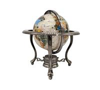 Unique Art 10-Inch by 6-Inch Pure Pearl Swirl Ocean Table Top Gemstone World Globe with Silver Tripod