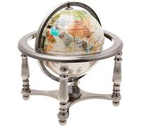Unique Art 10-Inch Tall Pearl Swirl Ocean Gemstone World Globe with 4 Leg Silver Stand
