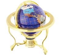 Unique Art 10-Inch Tall Table Top Blue Crystallite Ocean Gemstone World Globe with Gold Tripod Stand