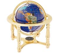 Unique Art 10-Inch Tall Table Top Blue Lapis Ocean Gemstone World Globe with 4 leg Gold Stand