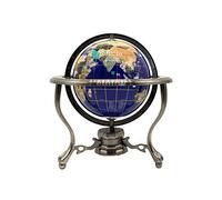 Unique Art 10-Inch Tall Table Top Blue Lapis Ocean Gemstone World Globe with Silver Tripod Stand