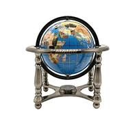Unique Art 10-Inch Tall Turquoise Ocean Gemstone World Globe with 4 Leg Silver Stand