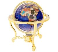 Unique Art 13-Inch Tall Bahama Blue Pearl Swirl Ocean Table Top Gemstone World Globe with Gold Tripod