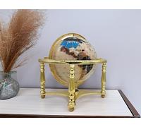 Unique Art 13" Tall 9" Diameter Pearl White Ocean Desktop 4-Leg Gold Stand Gemstone Globe