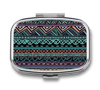 Unique Aztec Pattern Pill Box 2 Compartment - Small Metal Medicine Organizer Portable Pill Case for Purse Pocket Travel Vitamin Organizer for Men Women, BPA-Free