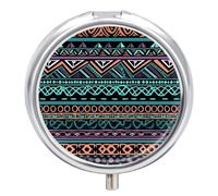 Unique Aztec Pattern Pill Organizer 3 Compartments, Round Small Pill Box for Purse & Pocket, Portable Daily Medicine Box to Hold Vitamins, Supplements, Pills, Fish Oil