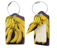 Unique Banana Fruit Luggage Tag for Suitcase PU Leather Suitcase Tag with Stainless Steel Loop and Address Card Baggage Tags Cute Bag Name Travel Tags ID Labels for Women Men 2 PCS