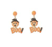 Unique Beaded Devil Boo Dangle Earrings for Women Gold Plated Ball Beads Pumpkin Evil Halloween Statement Charms Drop Dangling Stud Earring Creative Dress Accessories Theme Party Jewelry