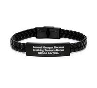 Unique 'Because Freaking' genius Is Not An Official Job Title.' General Manager Gifts, Interlaced Leather Bracelet for Men, Graduation Unique Gifts from Friends