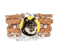Unique Big Eyes Malamute Dog Love Adjustable Leather Braided Bracelet Brown