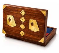 Unique Birthday Gift Ideas Handcrafted Classic Wooden Playing Card Holder Deck Box Storage Case Organizer With Dice & Two Packs of Premium Quality 'Ace' Playing Cards Gifts For Him Her