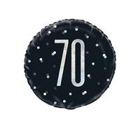 Unique Birthday Glitz Black & Silver Number 70 Round Foil Balloon 18"