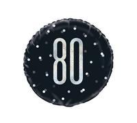 Glamorous 80th Glitz Black & Silver Round Foil Balloon (45cm) - Perfect for Milestone Birthday & Elegant Events - 1 Pc