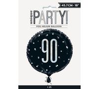 Unique Birthday Glitz Black & Silver Number 90 Round Foil Balloon 18"