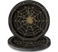 Unique Black and Gold Spider Web Round Dinner Plates, 8 Ct.