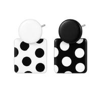 Unique Black and White Earrings - Bold Polka Dot Dangle Drops. Beautiful Vintage Geometric Jewelry Featuring Asymmetrical Square Studs, Retro Statement Accessories for Women