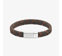 Unique Black & Brown 21cm Leather Braided Stainless Steel Clasp Bracelet B566BD/21CM