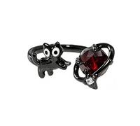 Unique Black Cat Dark Red CZ Planet Statement Open Rings for Women Men Punk Cute Animal Adjustable Engagement Finger Ring Comfort Fit Fashion Jewelry for Her Bff Halloween Party
