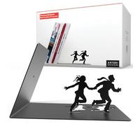 Unique Black Metal Decorative Bookends - Whimsical Hidden Book Ends for a Cool Book Holder Display - Cute Home Decor and Modern Gift Idea for Shelves Desk or Table (Runaway)