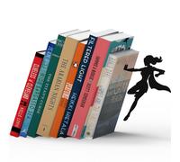 Unique Black Metal Decorative Bookends - Whimsical Hidden Book Ends for a Cool Book Holder Display - Cute Home Decor and Modern Gift Idea for Shelves Desk or Table (SuperGal - 1 product)