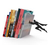 Unique Black Metal Decorative Bookends - Whimsical Hidden Book Ends for a Cool Book Holder Display - Cute Home Decor and Modern Gift Idea for Shelves Desk or Table (Superhero)