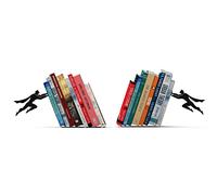 Unique Black Metal Decorative Bookends - Whimsical Hidden Book Ends for a Cool Book Holder Display - Cute Home Decor and Modern Gift Idea for Shelves Desk or Table (Superhero - Set of 2)