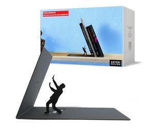 Unique Black Metal Decorative Bookends - Whimsical Hidden Book Ends for a Cool Book Holder Display - Cute Home Decor and Modern Gift Idea for Shelves Desk or Table (Falling)