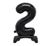 Unique Standing Number 2 Foil Balloon Black 30" Packaged