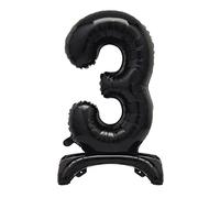Unique Black Standing Number 3 Foil Balloon 30", Packaged
