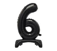 Unique Black Standing Number 6 Foil Balloon 30", Packaged
