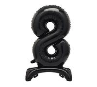 Unique Black Standing Number 8 Foil Balloon 30", Packaged