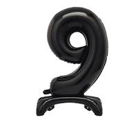 Unique Black Standing Number 9 Foil Balloon 30", Packaged