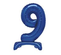 Unique Blue Standing Number 9 Foil Balloon 30", Packaged