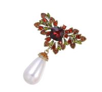 Unique Boutique Pearls with Green Red Gemstones Brooch Pin Accessory Ideal for Professional Attire and Special Event Long Lasting Crystal Pearls Brooch
