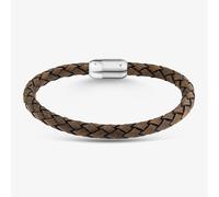 Unique Braided Brown Leather & Stainless Steel Bracelet B569DB/21CM