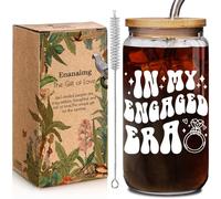 Unique Brides Engagement 16oz Glass Cup with Lid and Straw Gifts for Bride to Be - In My Engaged Era, Cool Engagement Party Fiance Fiancée Future Mrs Bride to be Bridal Shower Gift for Women