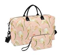 Unique Calla Lily Peach Decorative Travel Duffel Bag Gym Carry on Duffel Bags with Adjustable Strap for Business Trips 2 Pcs Set bolso de Mano para viajar en Avion