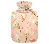 Unique Calla Lily Peach hot Waterbottle with Soft Cover, 1L Water Bags for Hot and Cold Therapies, Neck Shoulder Warmer, bolsas de agua Caliente para Dolores