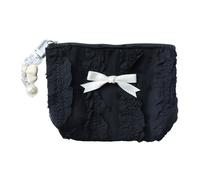 Unique Canvas Purse with Zippered and Lace Bows Stylish Small Wallet Creative Coin Bag Makeup Storage Organized Fashionable Wallet