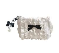 Unique Canvas Purse with Zippered and Lace Bows Stylish Small Wallet Creative Coin Bag Makeup Storage Organized Canvas Wallet