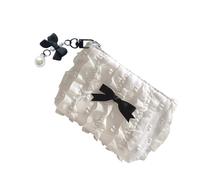 Unique Canvas Purse with Zippered and Lace Bows Stylish Small Wallet Creative Coin Bag Makeup Storage Organized Canvas Wallet
