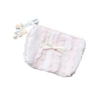 Unique Canvas Purse with Zippered and Lace Bows Stylish Small Wallet Creative Coin Bag Makeup Storage Organized Canvas Wallet