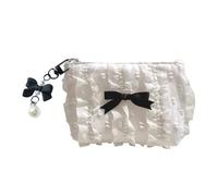 Unique Canvas Purse with Zippered and Lace Bows Stylish Small Wallet Creative Coin Bag Makeup Storage Organized