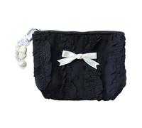 Unique Canvas Purse with Zippered and Lace Bows Stylish Small Wallet Creative Coin Bag Makeup Storage Organized